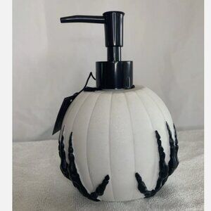 Avanti Home - White Pumpkin with Black Skeleton Hands Lotion or Soap Pump